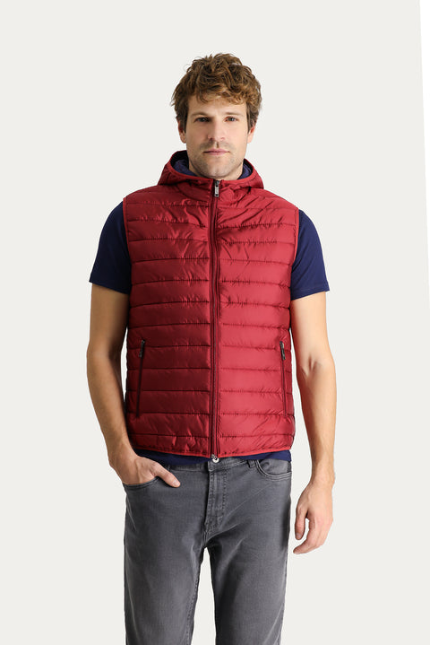 Dark Red Hooded Quilted Sports Vest