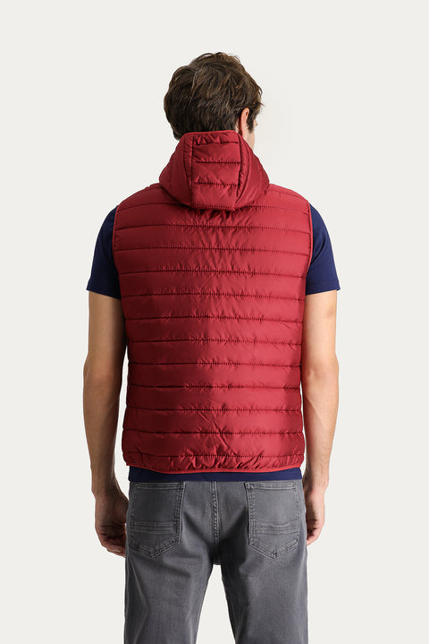 Dark Red Hooded Quilted Sports Vest