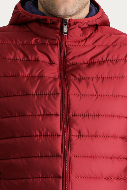 Dark Red Hooded Quilted Sports Vest