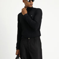 Black Turtleneck Slim Fit Cotton Sweatshirt
