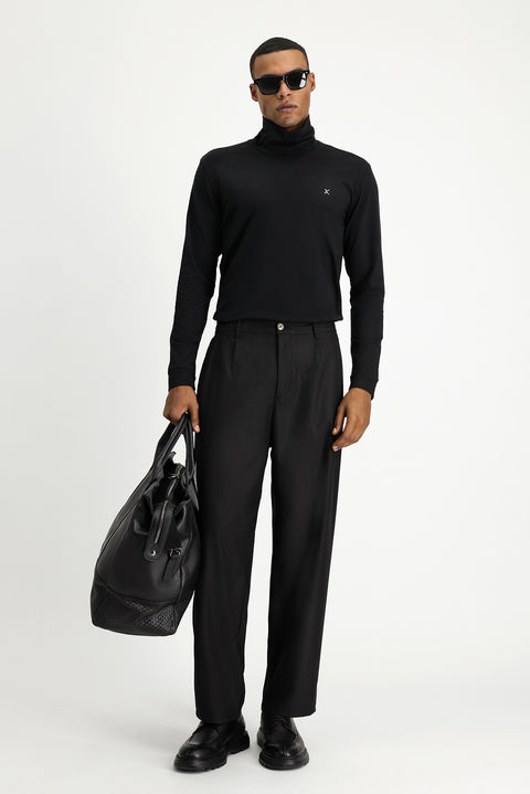 Black Turtleneck Slim Fit Cotton Sweatshirt