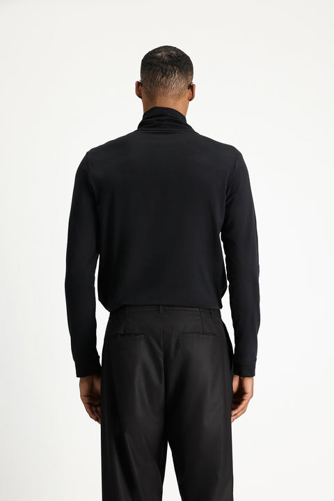Black Turtleneck Slim Fit Cotton Sweatshirt