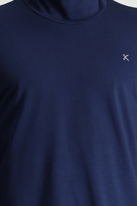 Koyu Lacivert Balıkçı Yaka Slim Fit Dar Kesim Pamuklu Sweatshirt