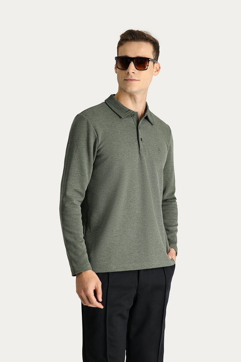 Dark Green Embroidered Polo Neck Sweatshirt