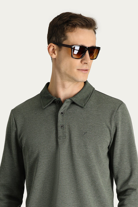 Dark Green Embroidered Polo Neck Sweatshirt
