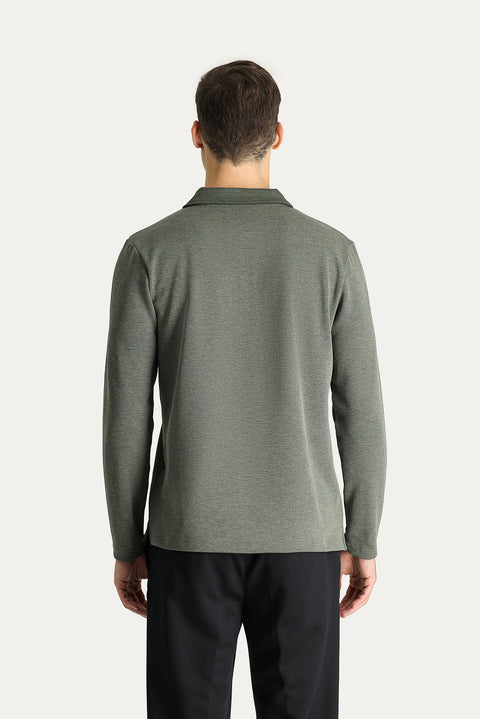 Dark Green Embroidered Polo Neck Sweatshirt
