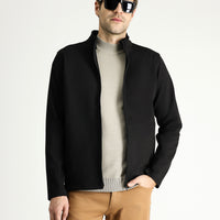 Siyah Slim Fit Dar Kesim Fermuarlı Sweatshirt