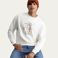 Off-white Crew Neck Printed Oversize Cotton Sweatshirt