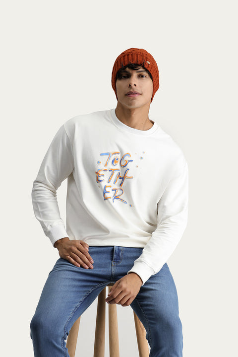 Off-white Crew Neck Printed Oversize Cotton Sweatshirt