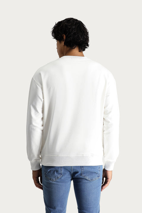 Off-white Crew Neck Printed Oversize Cotton Sweatshirt