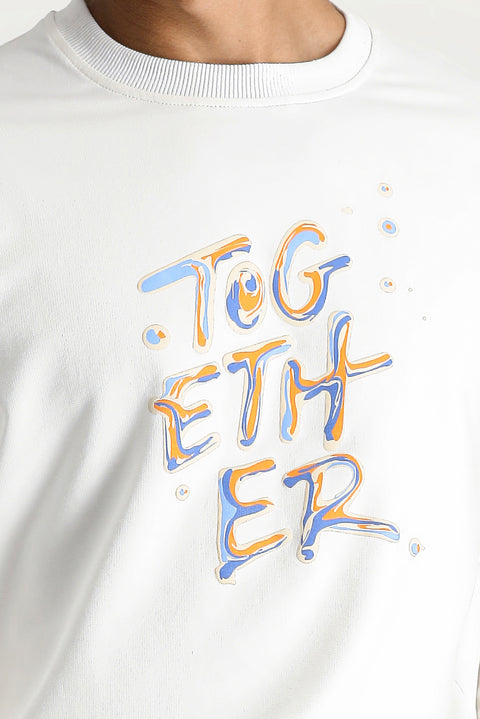 Off-white Crew Neck Printed Oversize Cotton Sweatshirt