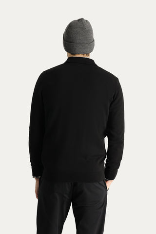 Siyah Polo Yaka Regular Fit Pamuklu Triko Kazak