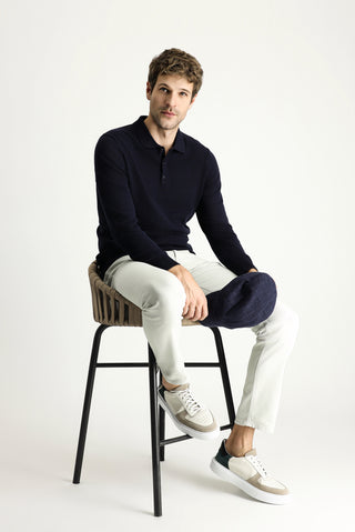 Koyu Lacivert Polo Yaka Regular Fit Pamuklu Triko Kazak