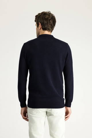 Koyu Lacivert Polo Yaka Regular Fit Pamuklu Triko Kazak
