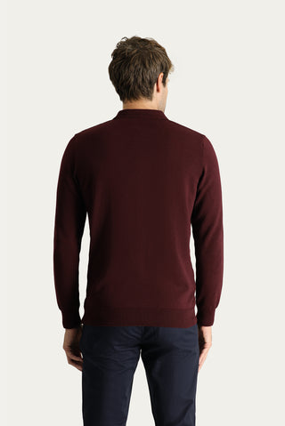 Koyu Bordo Polo Yaka Regular Fit Pamuklu Triko Kazak