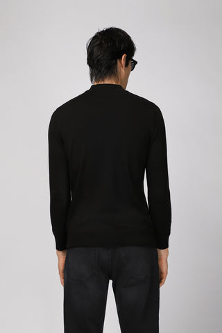 Siyah Yarım Balıkçı Yaka Regular Fit Pamuklu Triko Kazak