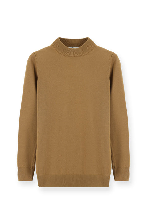 Camel Half Turtleneck Regular Fit Cotton Knit Sweater