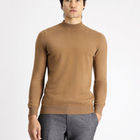 Camel Half Turtleneck Regular Fit Cotton Knit Sweater