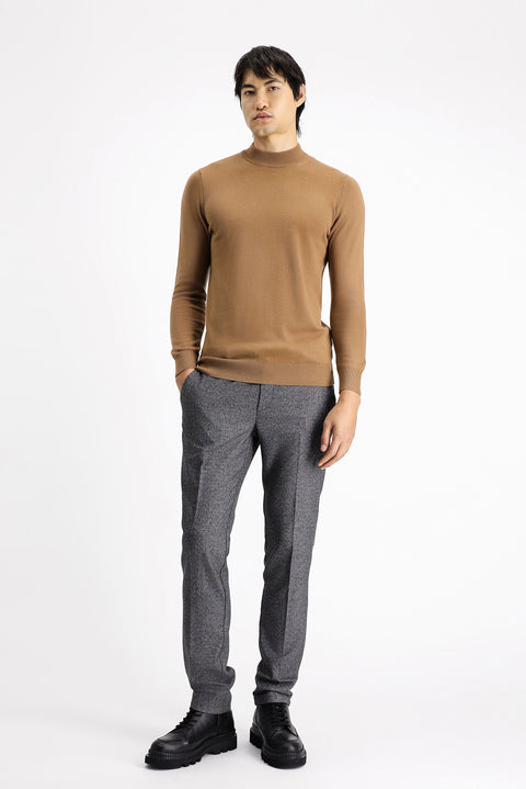 Camel Half Turtleneck Regular Fit Cotton Knit Sweater