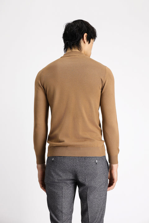 Camel Half Turtleneck Regular Fit Cotton Knit Sweater