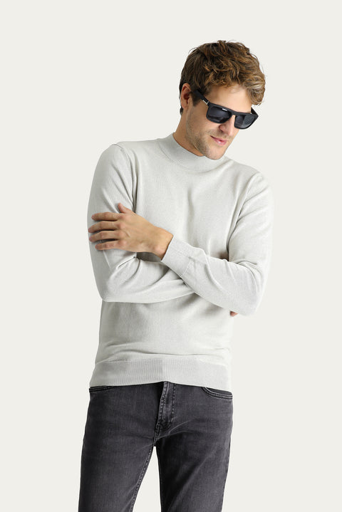 Stone Half Turtleneck Slim Fit Narrow Cut Cotton Knit Sweater