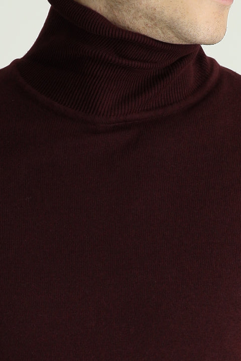 Koyu Bordo Balıkçı Yaka Regular Fit Pamuklu Triko Kazak
