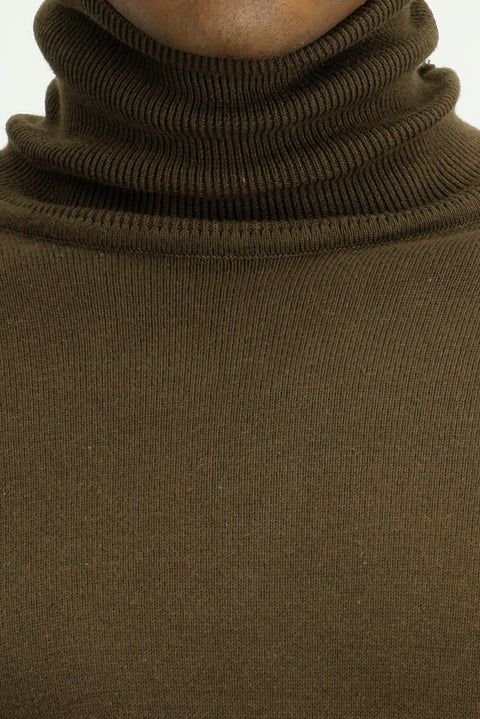 Dark Mink Turtleneck Regular Fit Cotton Knit Sweater