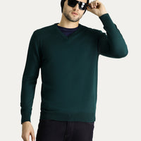 Dark Petrol V-Neck Slim Fit Narrow Cut Knit Sweater