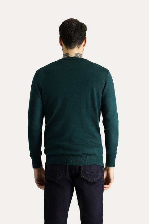 Dark Petrol V-Neck Slim Fit Narrow Cut Knit Sweater