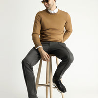 Camel Crew Neck Regular Fit Cotton Knit Sweater