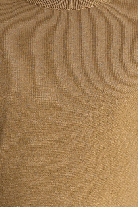 Camel Crew Neck Regular Fit Cotton Knit Sweater