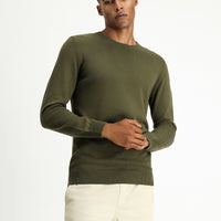 Medium Khaki Crew Neck Regular Fit Cotton Knit Sweater