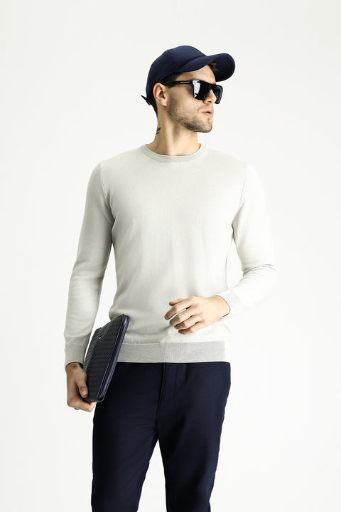 Stone Crew Neck Regular Fit Cotton Knit Sweater