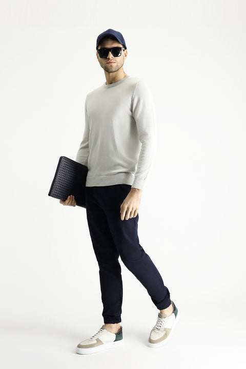 Stone Crew Neck Regular Fit Cotton Knit Sweater
