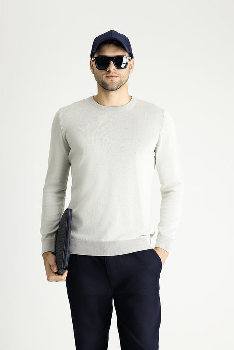 Stone Crew Neck Regular Fit Cotton Knit Sweater