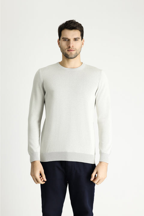 Stone Crew Neck Regular Fit Cotton Knit Sweater
