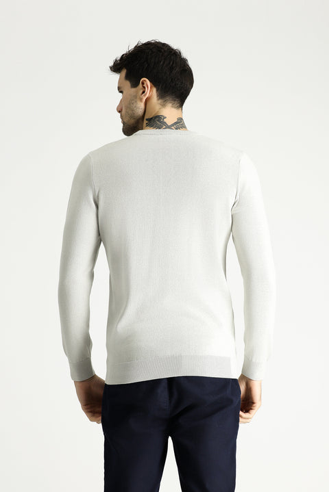 Stone Crew Neck Regular Fit Cotton Knit Sweater