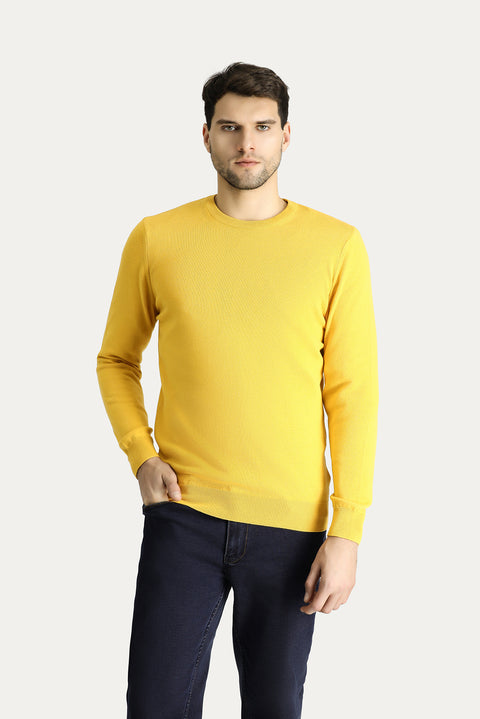 Dark Yellow Crew Neck Regular Fit Cotton Knit Sweater