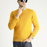 Mustard Yellow Crew Neck Regular Fit Cotton Knit Sweater