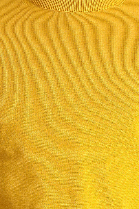 Mustard Yellow Crew Neck Regular Fit Cotton Knit Sweater