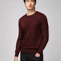 Dark Burgundy Crew Neck Regular Fit Cotton Knit Sweater