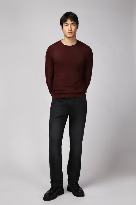 Dark Burgundy Crew Neck Regular Fit Cotton Knit Sweater