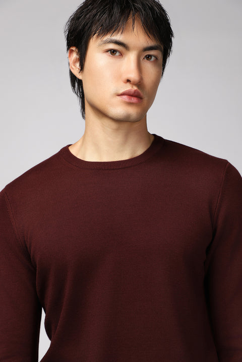 Dark Burgundy Crew Neck Regular Fit Cotton Knit Sweater