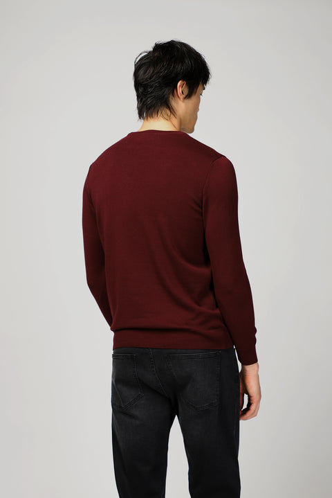 Dark Burgundy Crew Neck Regular Fit Cotton Knit Sweater
