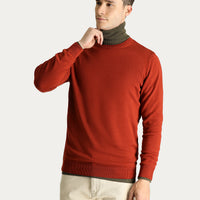 Tile-colored Crew Neck Regular Fit Cotton Knit Sweater