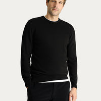 Black Crew Neck Slim Fit Narrow Cut Cotton Knit Sweater