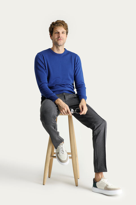 İndigo Bisiklet Yaka Slim Fit Dar Kesim Pamuklu Triko Kazak
