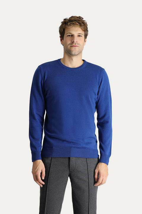 İndigo Bisiklet Yaka Slim Fit Dar Kesim Pamuklu Triko Kazak