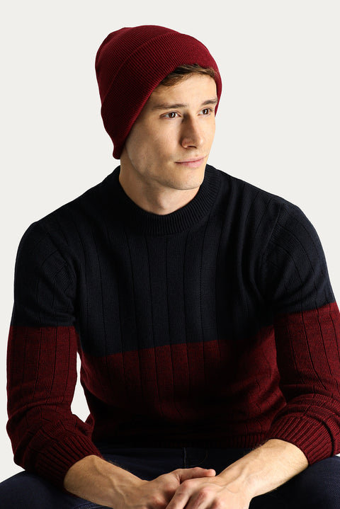 Koyu Lacivert Bisiklet Yaka Slim Fit Dar Kesim Desenli Triko Kazak