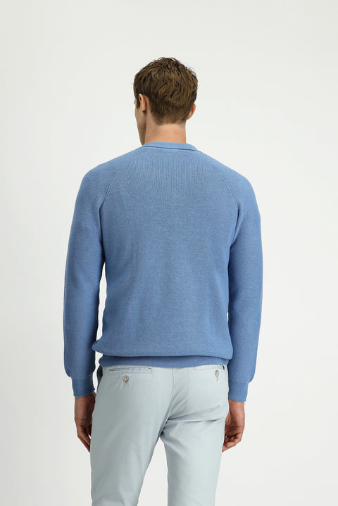 Aviator Blue Polo Collar Slim Fit Narrow Cut Patterned Cotton Wool Knit Sweater
